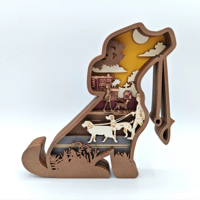 Sculpture chien en balade en bois