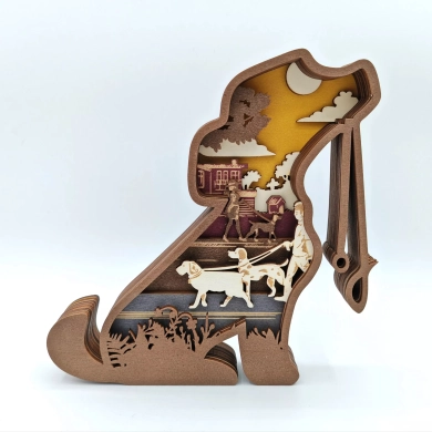 Sculpture chien en balade en bois