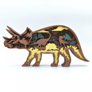 Sculpture grand tricératops en bois