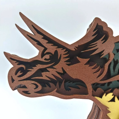 Sculpture grand tricératops en bois