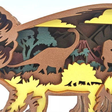 Sculpture grand tricératops en bois
