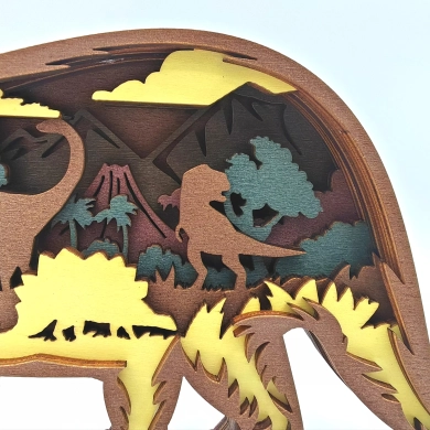 Sculpture grand tricératops en bois