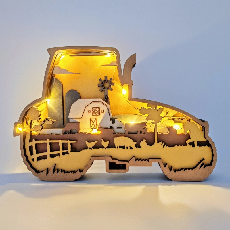 Sculpture tracteur en bois