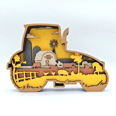 Sculpture tracteur en bois