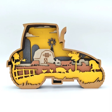Sculpture tracteur en bois