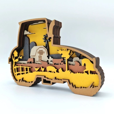 Sculpture tracteur en bois