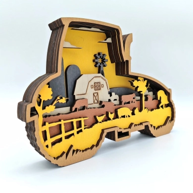 Sculpture tracteur en bois