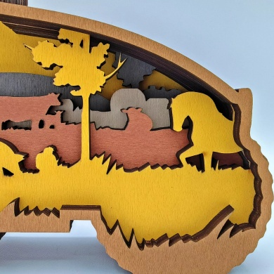 Sculpture tracteur en bois