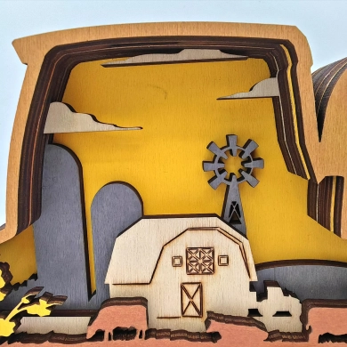 Sculpture tracteur en bois