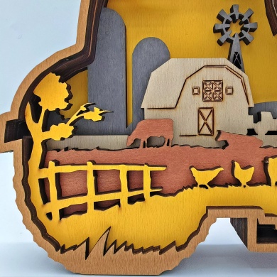Sculpture tracteur en bois