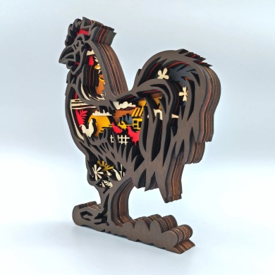 Sculpture coq en bois