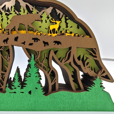 Lampe loup des montagnes en bois - USB