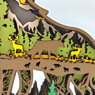 Lampe loup des montagnes en bois - USB