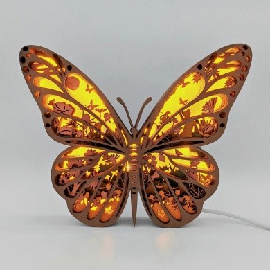 Lampe papillon orange en bois - USB