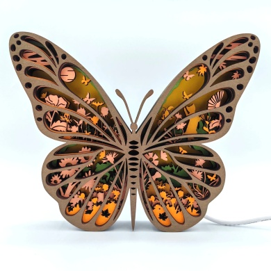 Lampe papillon orange en bois - USB