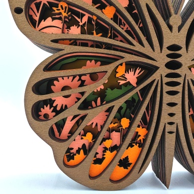 Lampe papillon orange en bois - USB