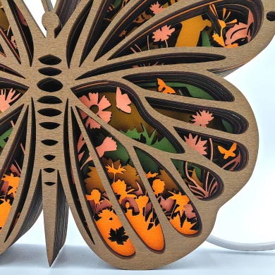Lampe papillon orange en bois - USB