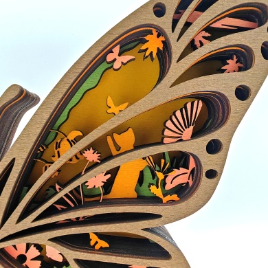 Lampe papillon orange en bois - USB