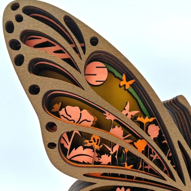 Lampe papillon orange en bois - USB