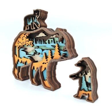 Sculpture ours et ses bébés en bois