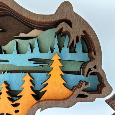 Sculpture ours et ses bébés en bois