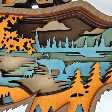 Sculpture ours et ses bébés en bois