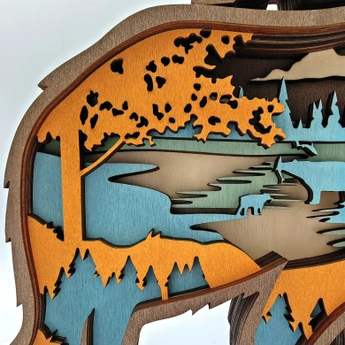 Sculpture ours et ses bébés en bois