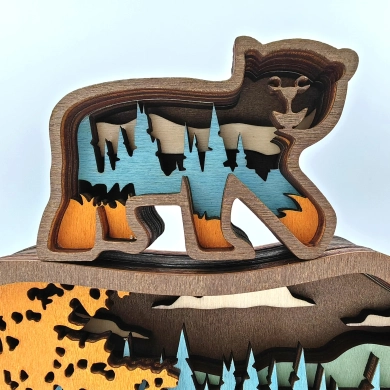 Sculpture ours et ses bébés en bois