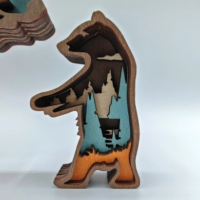 Sculpture ours et ses bébés en bois