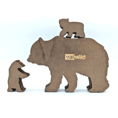 Sculpture ours et ses bébés en bois