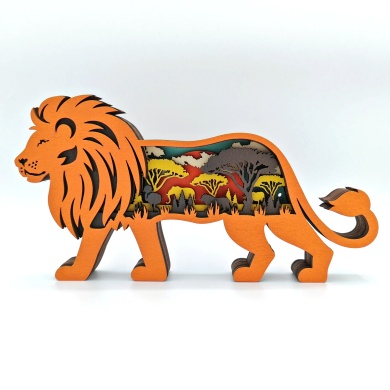 Sculpture lion d'Afrique en bois