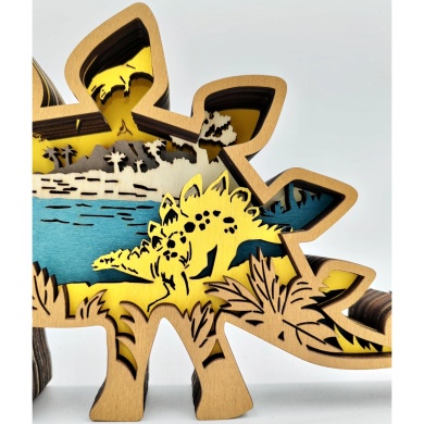 Sculpture dinosaure stégosaure en bois