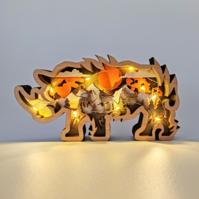 Sculpture petit rhinocéros en bois