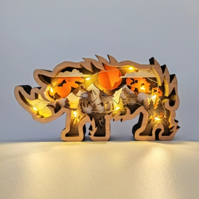 Sculpture petit rhinocéros en bois