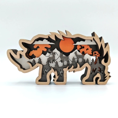 Sculpture petit rhinocéros en bois