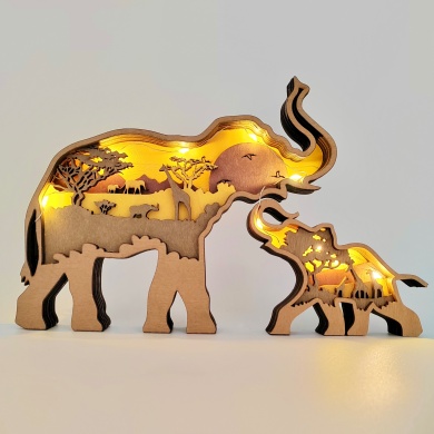 Sculpture éléphant et son bébé en bois