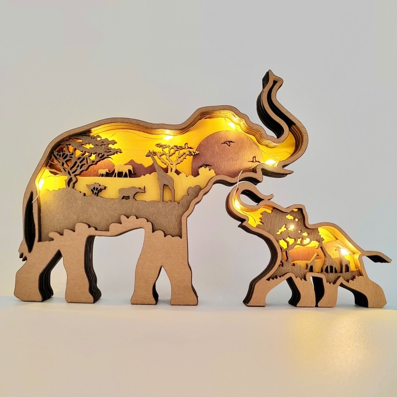 Sculpture éléphant et son bébé en bois Sculpture éléphant et son bébé en bois