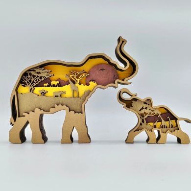 Sculpture éléphant et son bébé en bois