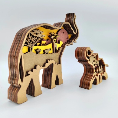 Sculpture éléphant et son bébé en bois