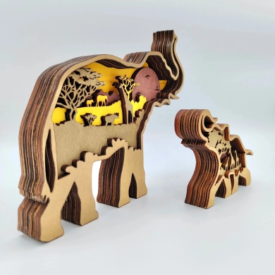 Sculpture éléphant et son bébé en bois