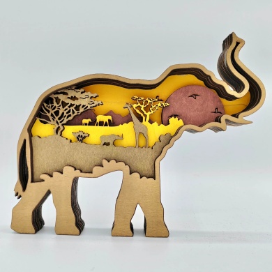 Sculpture éléphant et son bébé en bois