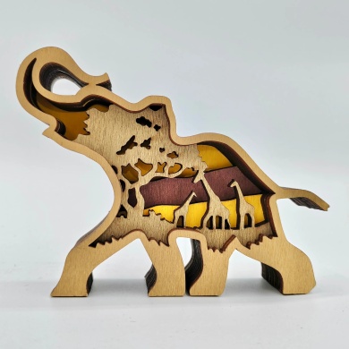 Sculpture éléphant et son bébé en bois