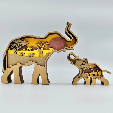 Sculpture éléphant et son bébé en bois