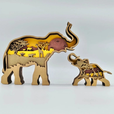 Sculpture éléphant et son bébé en bois