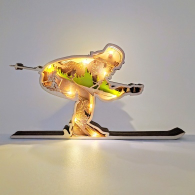 Sculpture skieur en bois
