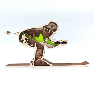 Sculpture skieur en bois