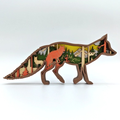 Sculpture maman renard en bois