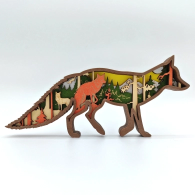 Sculpture maman renard en bois