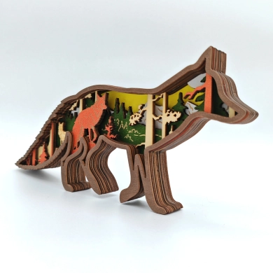 Sculpture maman renard en bois