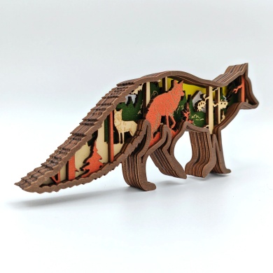 Sculpture maman renard en bois